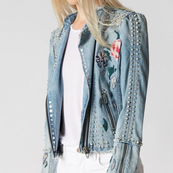 Blank NYC Jackets & Blazers - Blank NYC Sea of Flowers Distressed Denim Jacket
